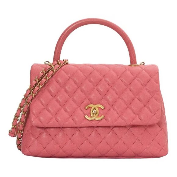 CHANEL Caviar Quilted Coco Chain Handle Flap Bag Pink Purse - Picture 1 of 12